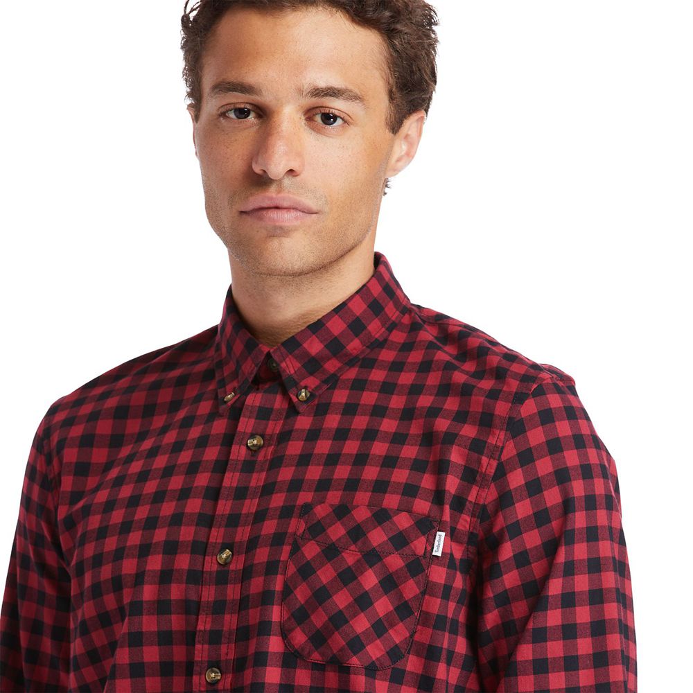 Timberland Mens Shirts Back River Brushed-Cotton Oxford Check - Red/Black - India XV0854672